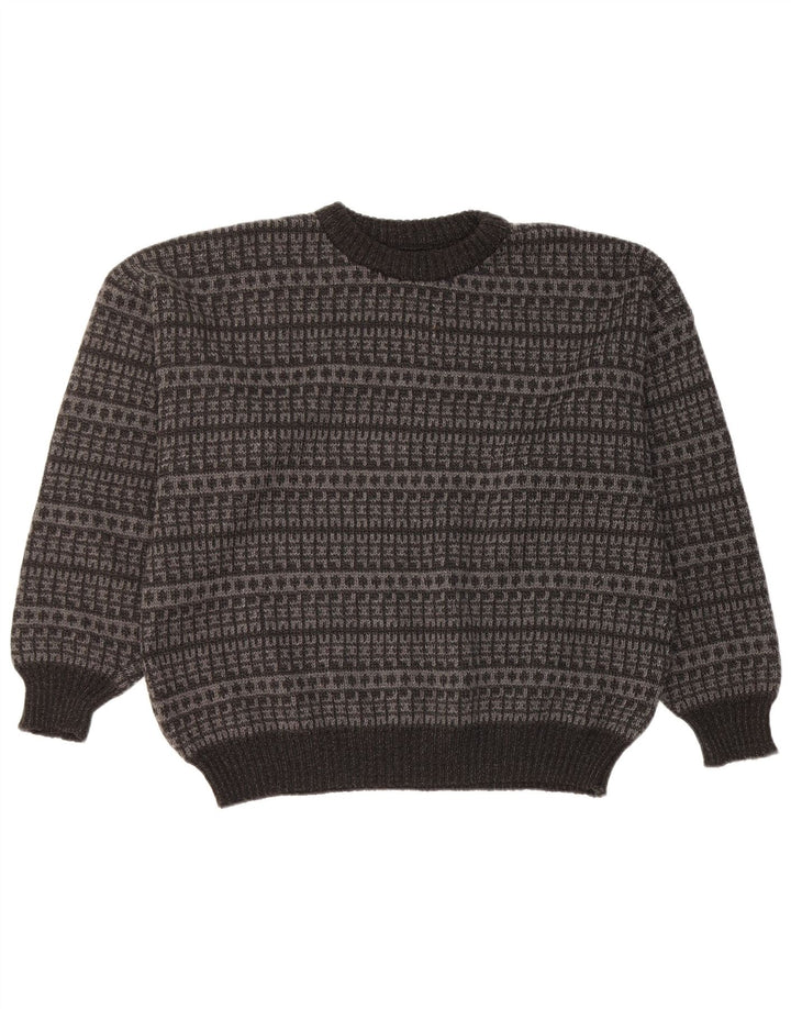 Vintage Herren Pullover mit Rundhalsausschnitt, groß, schwarz, geometrisch