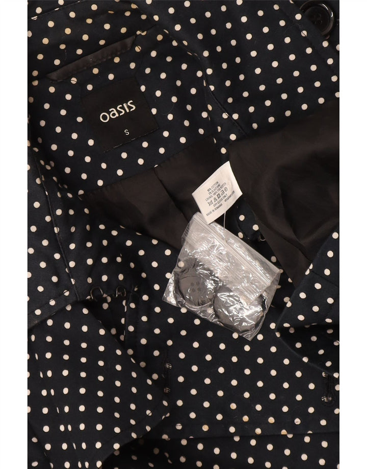 Oasis Damen Trenchcoat UK 8 Small Schwarz gepunktete Baumwolle