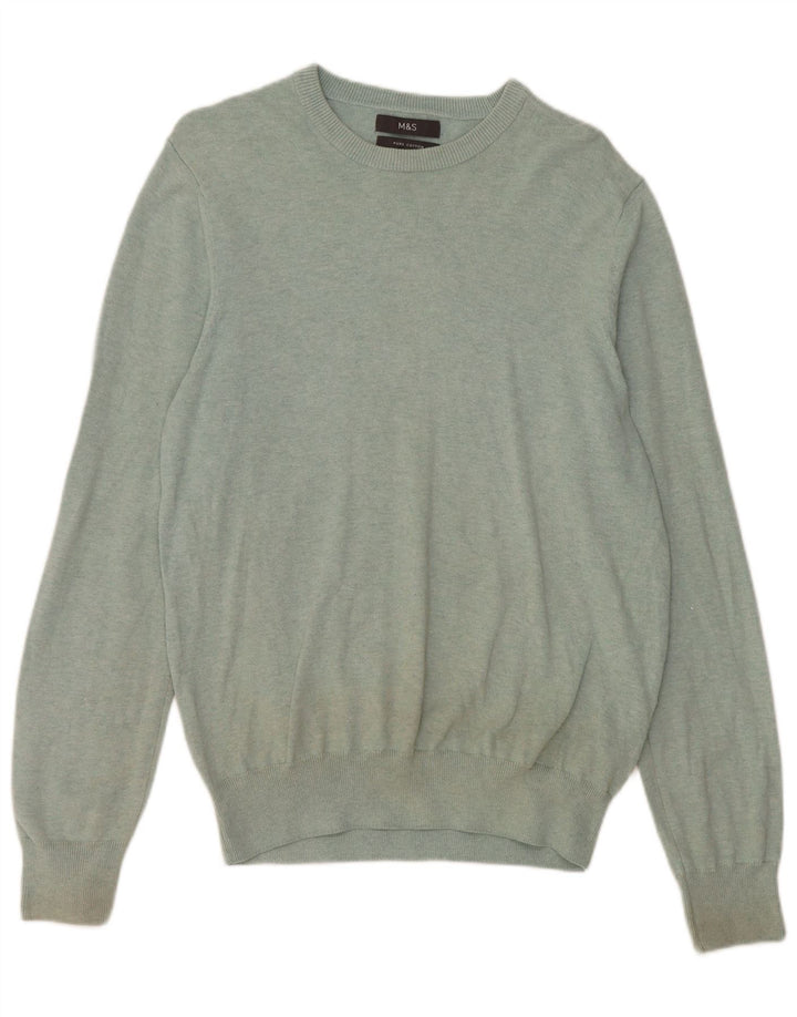 Marks & Spencer Herren-Pullover mit U-Boot-Ausschnitt, mittelgrüne Baumwolle