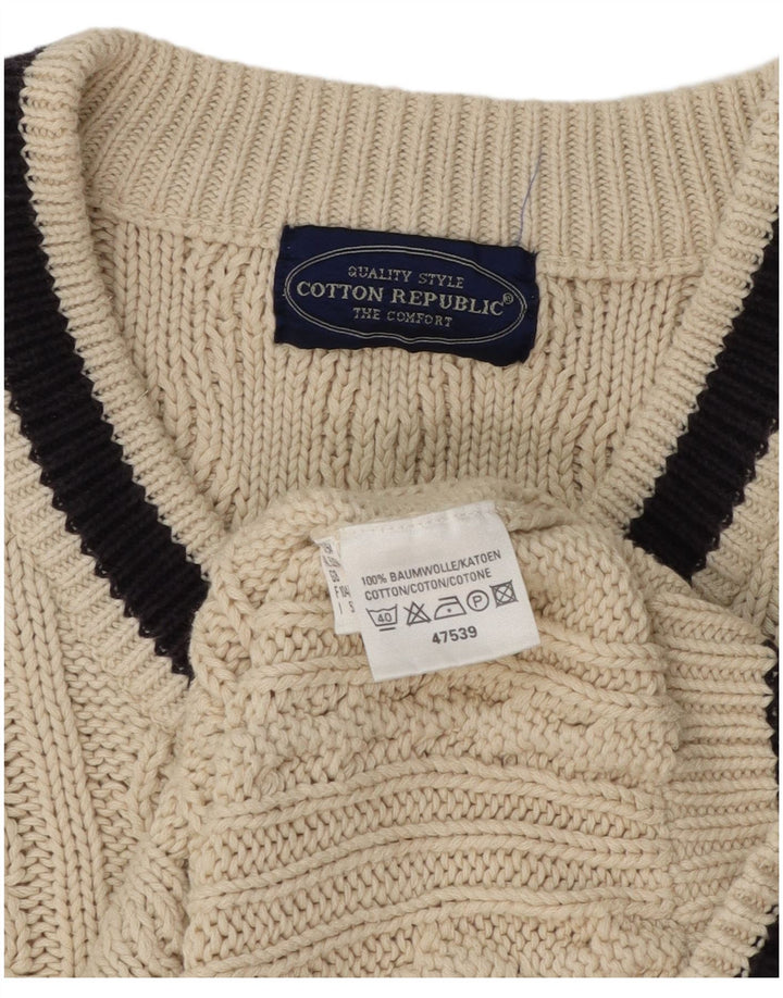 Cotton Republic Herren-Pullover mit V-Ausschnitt, Mittelgroße, cremefarbene Baumwolle