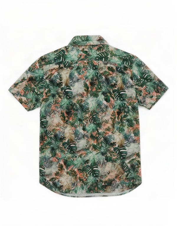Pure Mens Short Sleeve Shirt Size 43/44 XL Green Floral Cotton