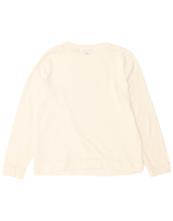 Calvin Klein Damen Grafik-Sweatshirt-Pullover UK 16 Large Weiße Baumwolle