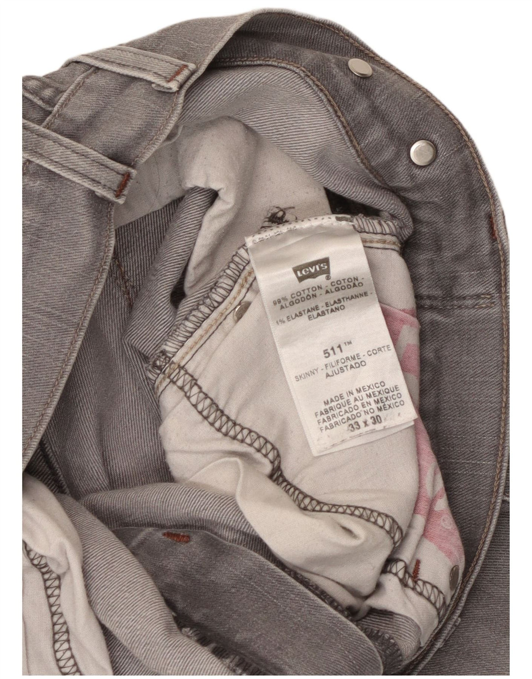 Levi's Damen 511 Skinny Jeans W33 L30 Graue Baumwolle