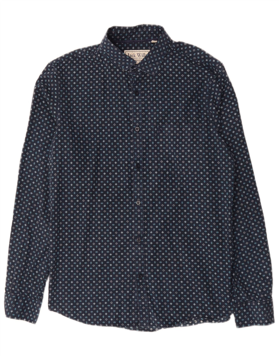 Jack Wills Herren-Hemd mit klassischer Passform, mittleres Marineblau aus geometrischer Baumwolle