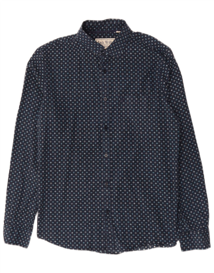 Jack Wills Herren-Hemd mit klassischer Passform, mittleres Marineblau aus geometrischer Baumwolle