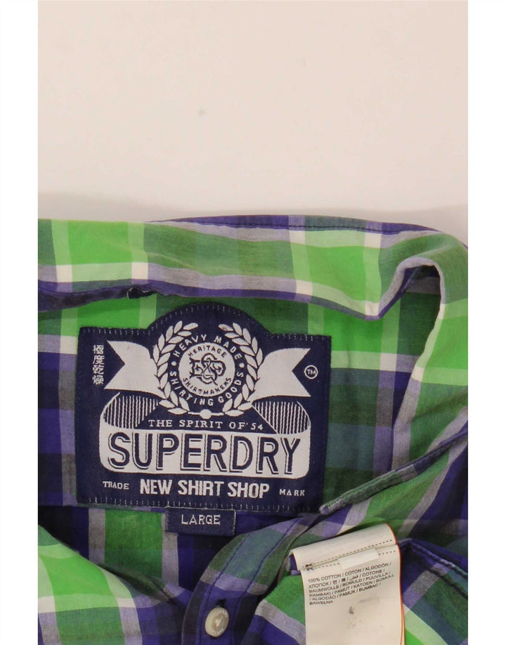 Superdry Herren-Hemd, groß, grün kariert, Baumwolle
