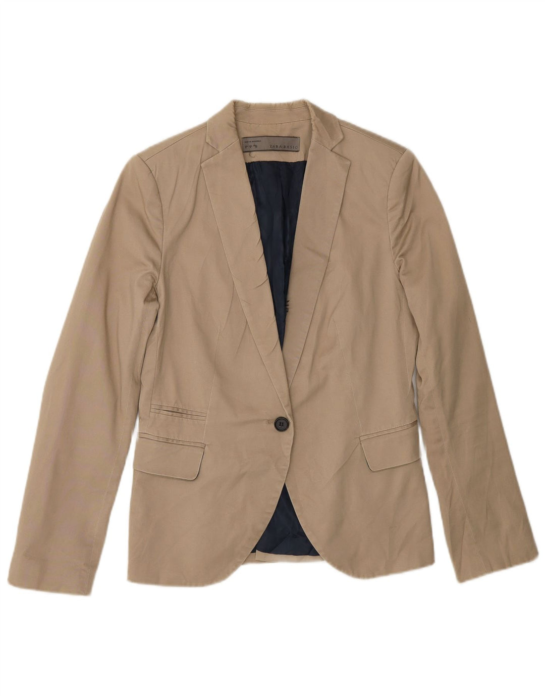 Zara Damen-Blazer mit 1 Knopf, UK 12, mittelbeige Baumwolle