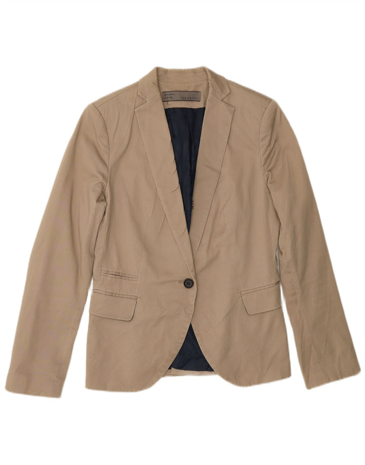 Zara Damen-Blazer mit 1 Knopf, UK 12, mittelbeige Baumwolle