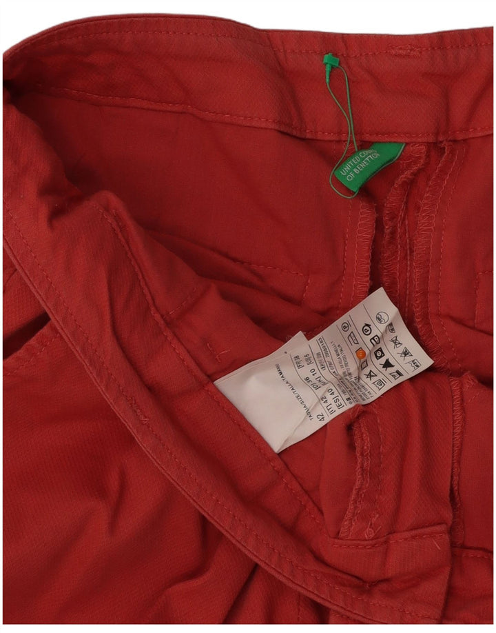BENETTON Gerade geschnittene Damenhose UK 10 Small W31 L25 Rote Baumwolle