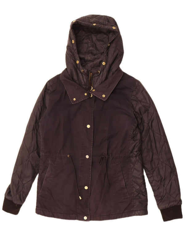 Topshop Damen-Bomberjacke mit Kapuze, Größe S, Marineblau, Blockfarben, Baumwolle