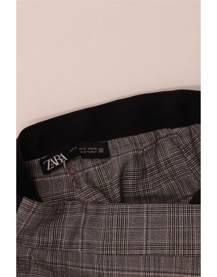 Gerade Chino-Hose für Damen von Zara, Größe S, W27, L28, grau kariertes Polyester