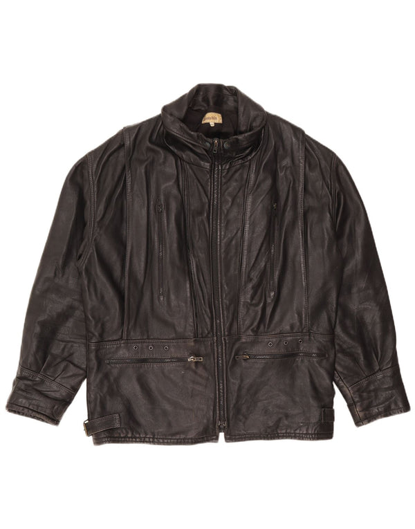 Vintage Mens Leather Jacket IT 48 Medium Black Lambskin