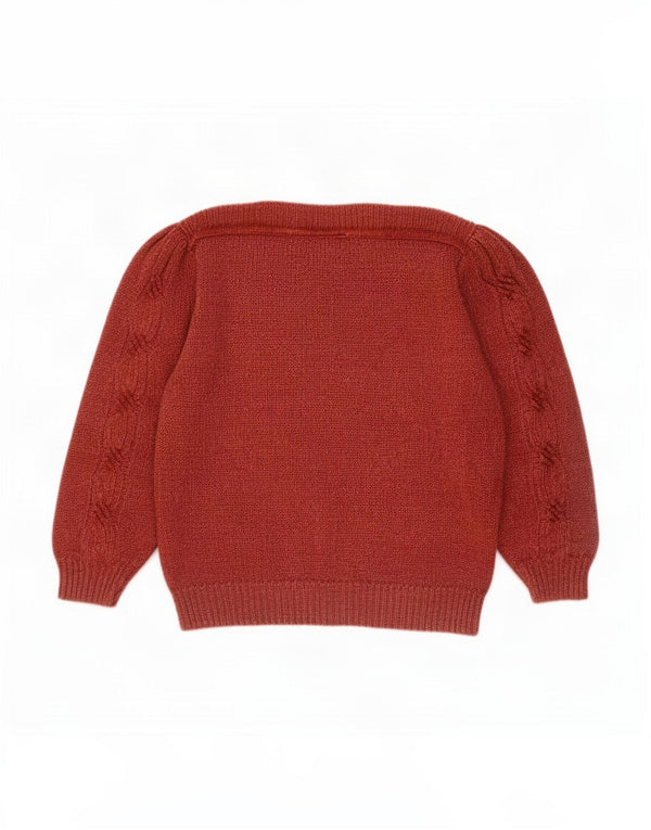Vintage Damen Pullover mit 3/4-Ärmeln und U-Boot-Ausschnitt, Gr. 18, XL, kastanienbraune Baumwolle