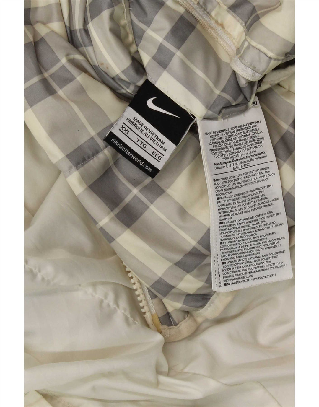 Nike Herren-Jacke mit Kapuze, wendbar, gepolstert, UK 44, 2XL, weiß kariertes Polyester