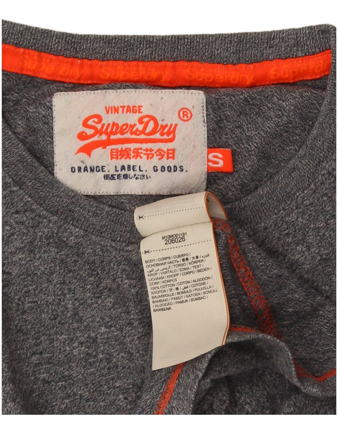 Superdry T-Shirt-Oberteil für Herren, Größe S, grau gefleckte Baumwolle