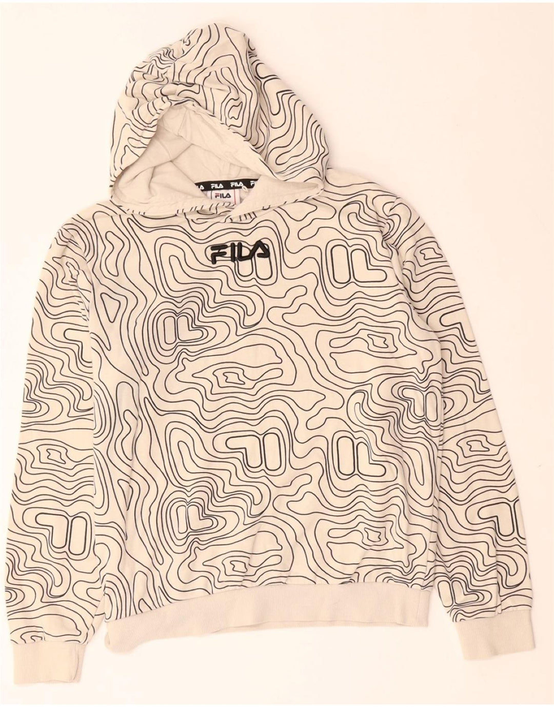 FILA Boys Abstract Pattern Graphic Hoodie Jumper 13-14 Years Off White