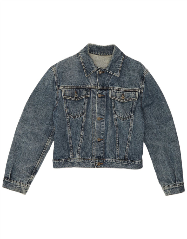 Vintage Damen Crop Jeansjacke UK 14 Großes blaues Paisley