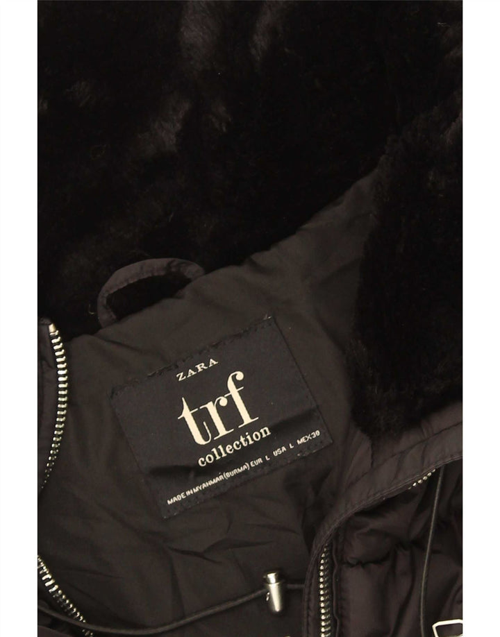 Zara Damen Wattierte Jacke UK 16 Large Schwarz