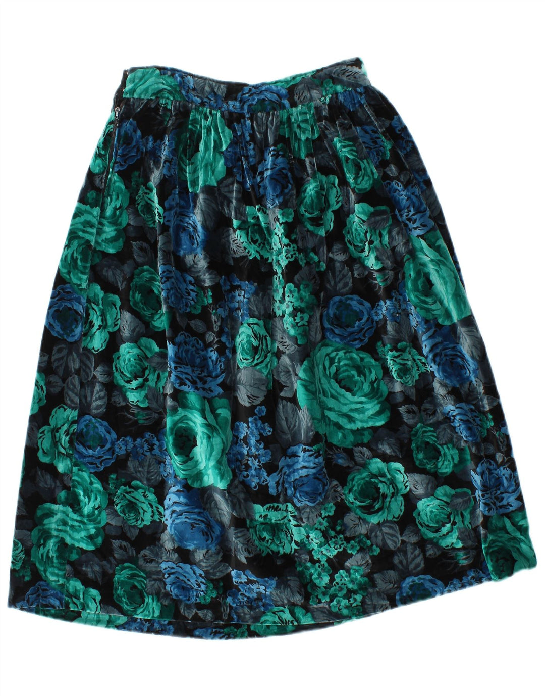 Vintage Damen-Samt-A-Linien-Rock W28 Medium Mehrfarbig geblümt