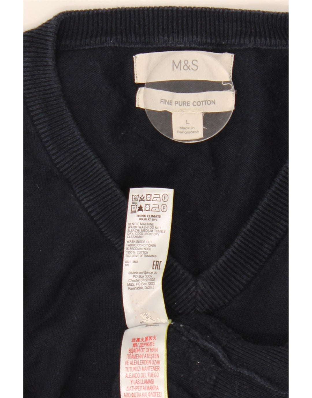 Marks & Spencer Herren-Pullover mit V-Ausschnitt, groß, marineblaue Baumwolle