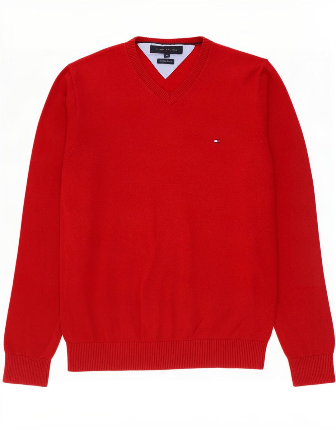 Tommy Hilfiger Herren-Pullover mit V-Ausschnitt aus mittelroter Baumwolle
