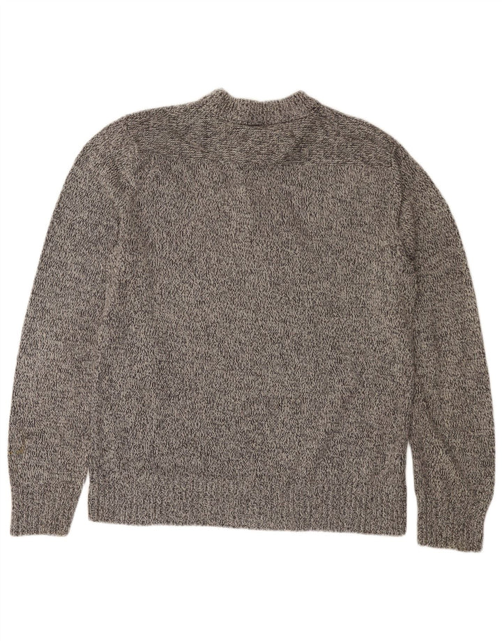 EDDIE BAUER Herren-Pullover mit Knopfkragen, mittelgrau gesprenkelte Baumwolle