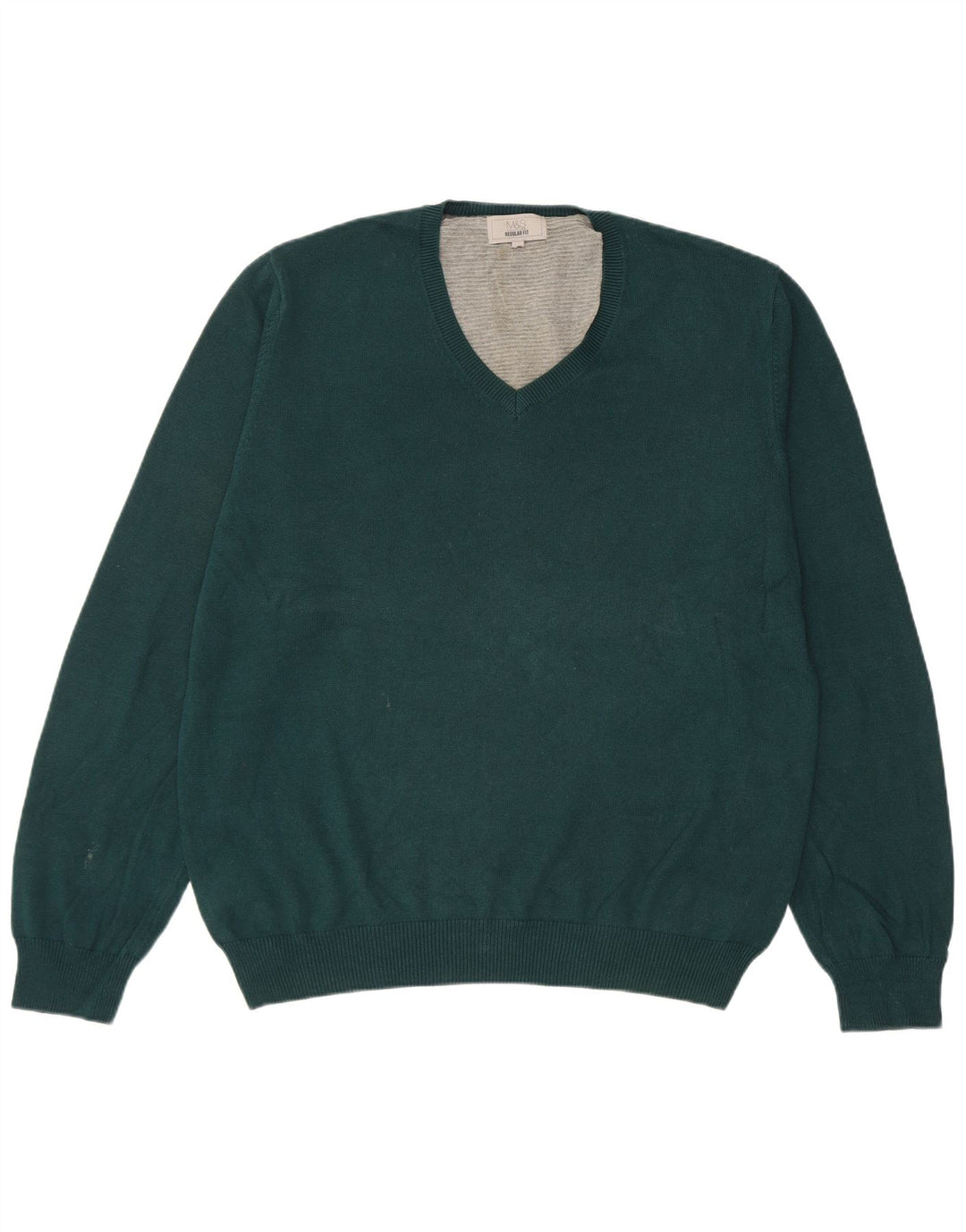 Marks & Spencer Herren-Pullover, reguläre Passform, V-Ausschnitt, groß, grüne Baumwolle