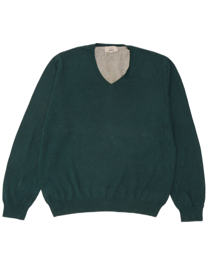 Marks & Spencer Herren-Pullover, reguläre Passform, V-Ausschnitt, groß, grüne Baumwolle