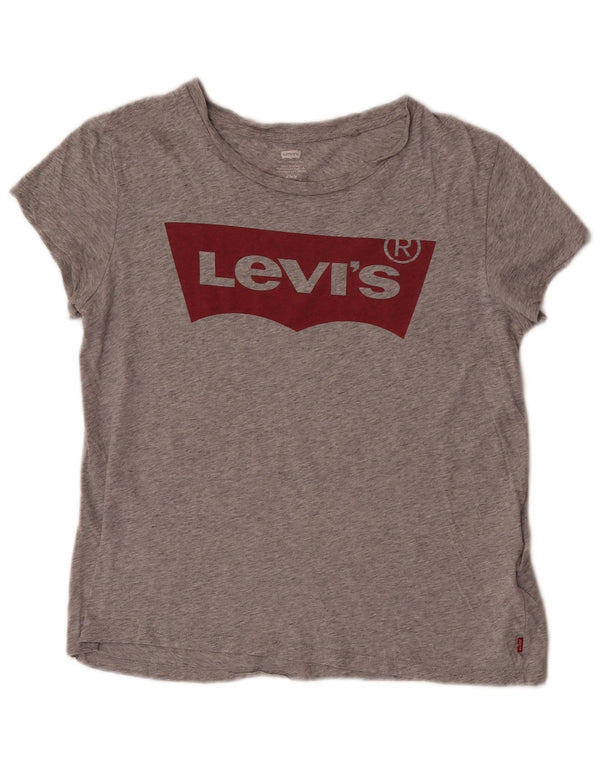 Levi's Womens Graphic T-Shirt Top UK 14 Mittelgrau gefleckte Baumwolle