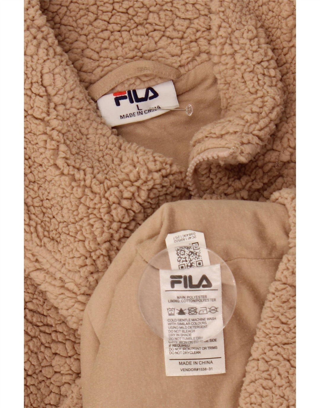 Fila Damen Fleece-Pullover mit Grafik, UK 16, Größe L, beige, Polyester