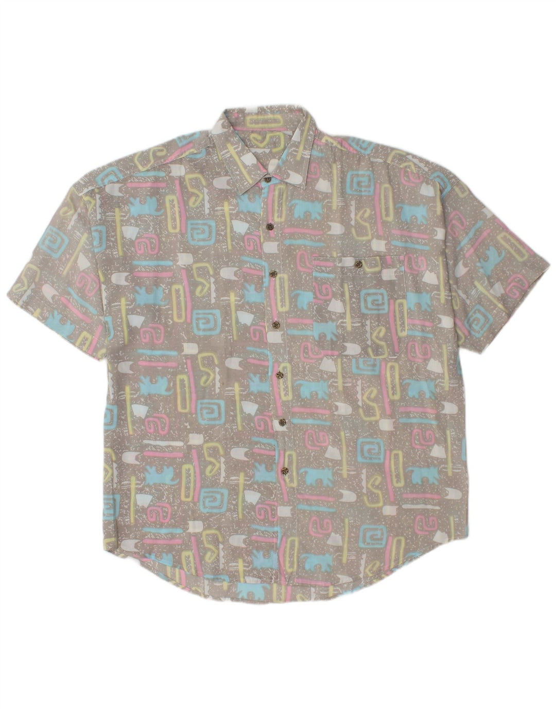 Vintage Herren Kurzarmshirt XL Grau Geometrisch
