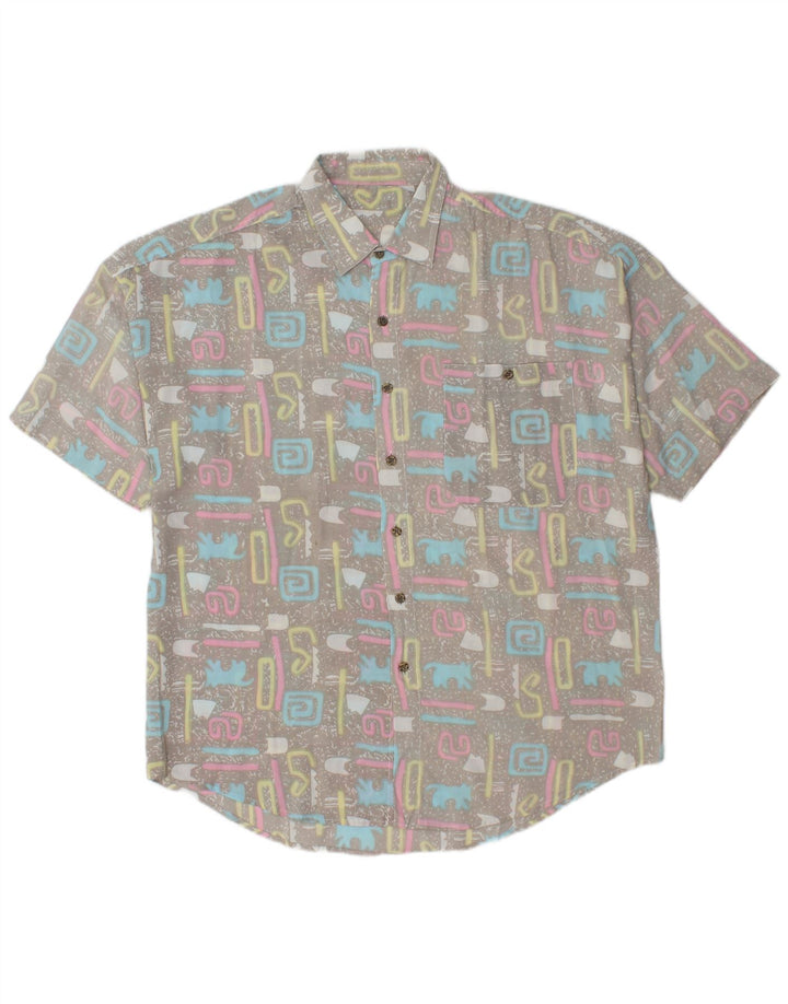 Vintage Herren Kurzarmshirt XL Grau Geometrisch