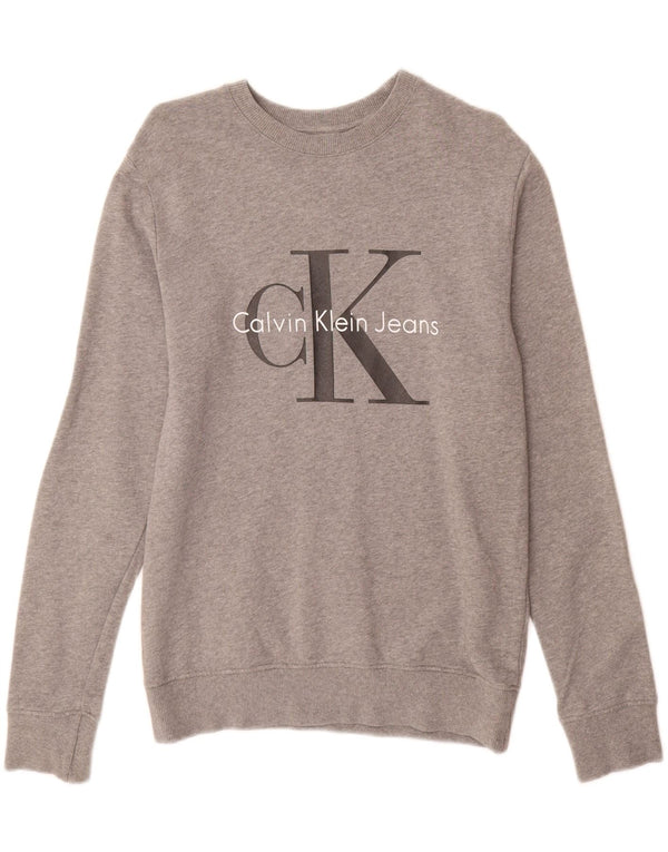 CALVIN KLEIN JEANS Herren Grafik Sweatshirt Pullover XS Grau Baumwolle
