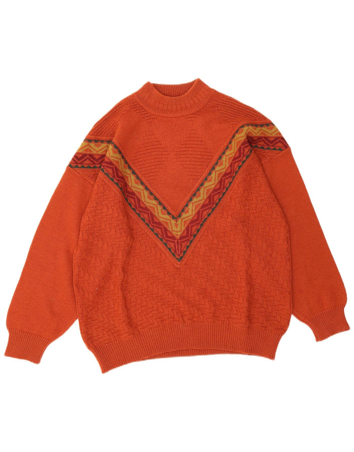 Vintage Herren Rollkragenpullover Pullover Große orange geometrische Wolle