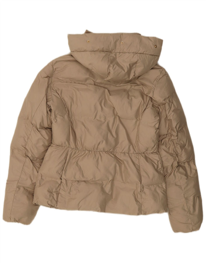 ZARA Damen Wattierte Jacke mit Kapuze UK 14 Medium Beige Polyester