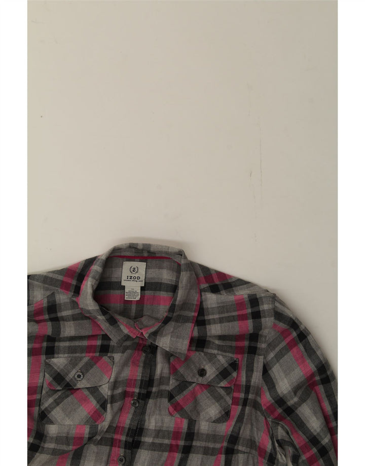 IZOD Womens Flannel Shirt UK 14 Medium Grey Check Cotton Vintage Izod and Second-Hand Izod from Messina Hembry 