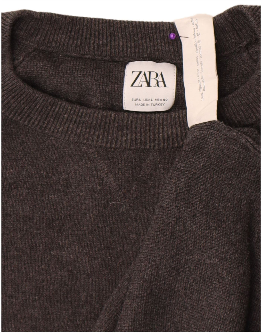 Zara Herren-Pullover mit Rundhalsausschnitt, groß, grau gefleckte Baumwolle