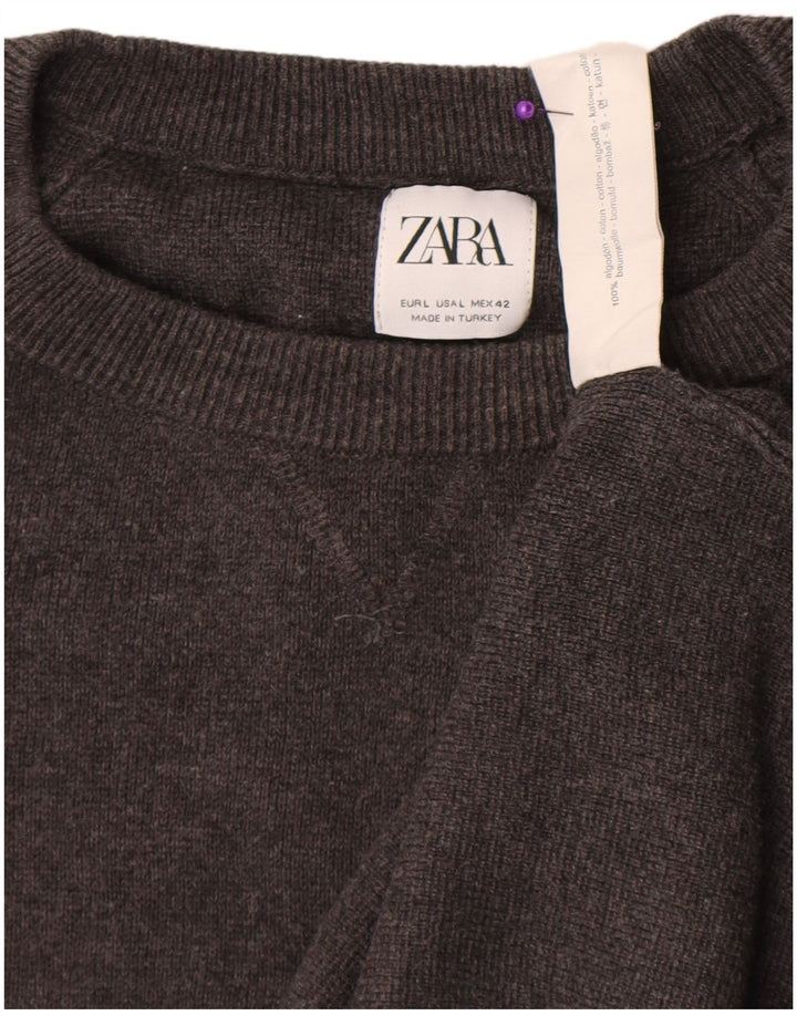 Zara Herren-Pullover mit Rundhalsausschnitt, groß, grau gefleckte Baumwolle