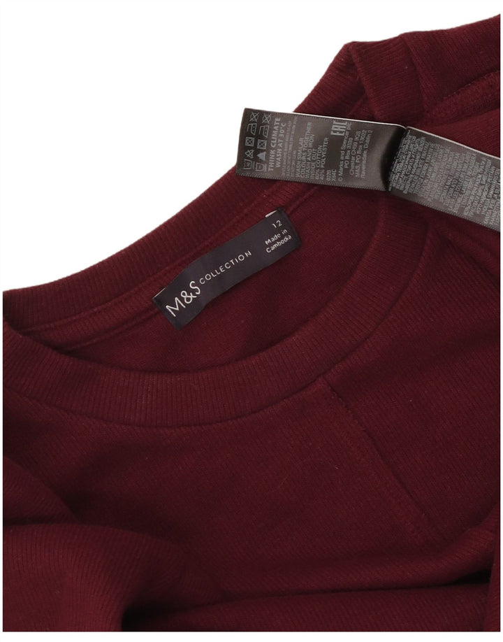 Marks & Spencer Damen Top Langarm UK 12 Medium Burgund Baumwolle
