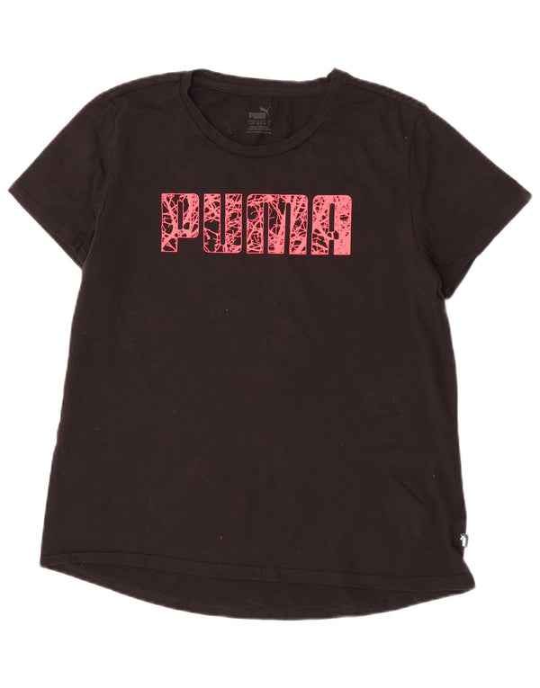 Puma Damen Grafik T-Shirt Top UK 14 Medium Schwarz Baumwolle
