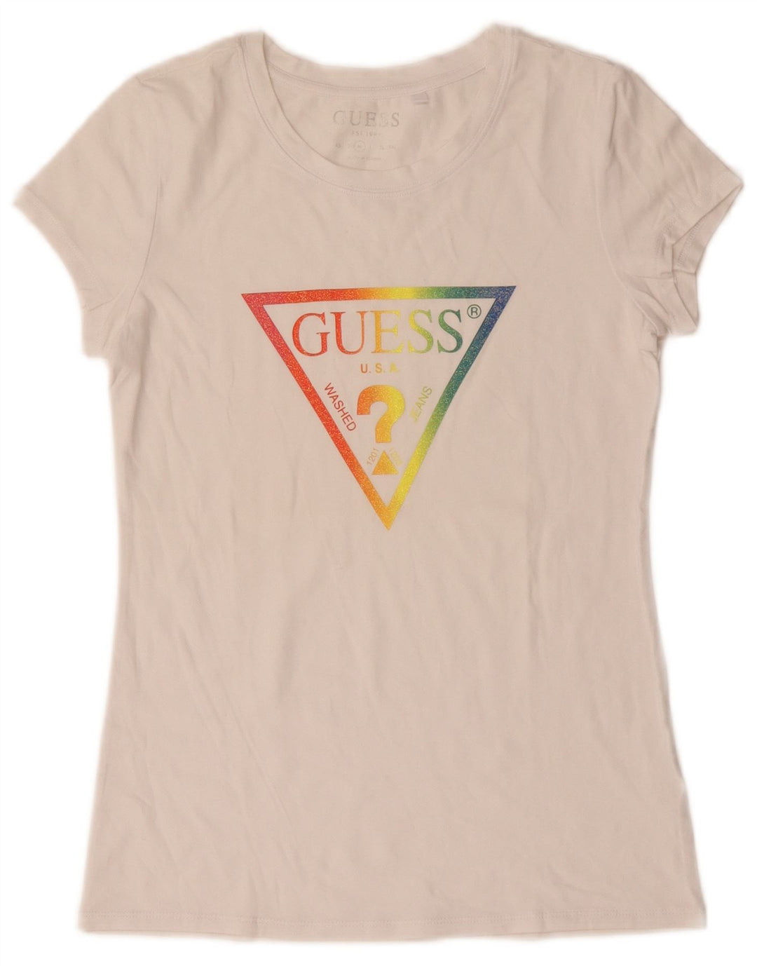 Guess Damen Grafik-T-Shirt-Oberteil UK 12 Medium Weiß
