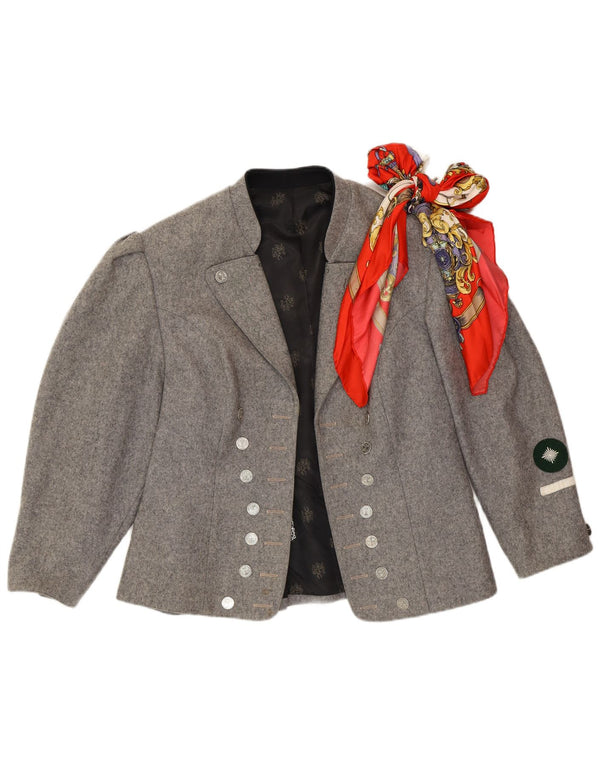 Vintage Damen Trachten 3/4 Ärmel Blazer Jacke UK 14 Mittelgrau