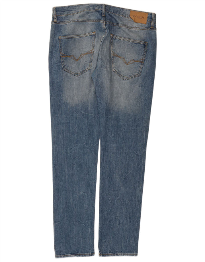 Guess Herren Distressed Slim Jeans W33 L32 Blaue Baumwolle