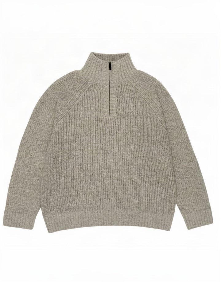 Marks & Spencer Herren-Pullover mit Reißverschluss am Hals, mittelgraues Acryl