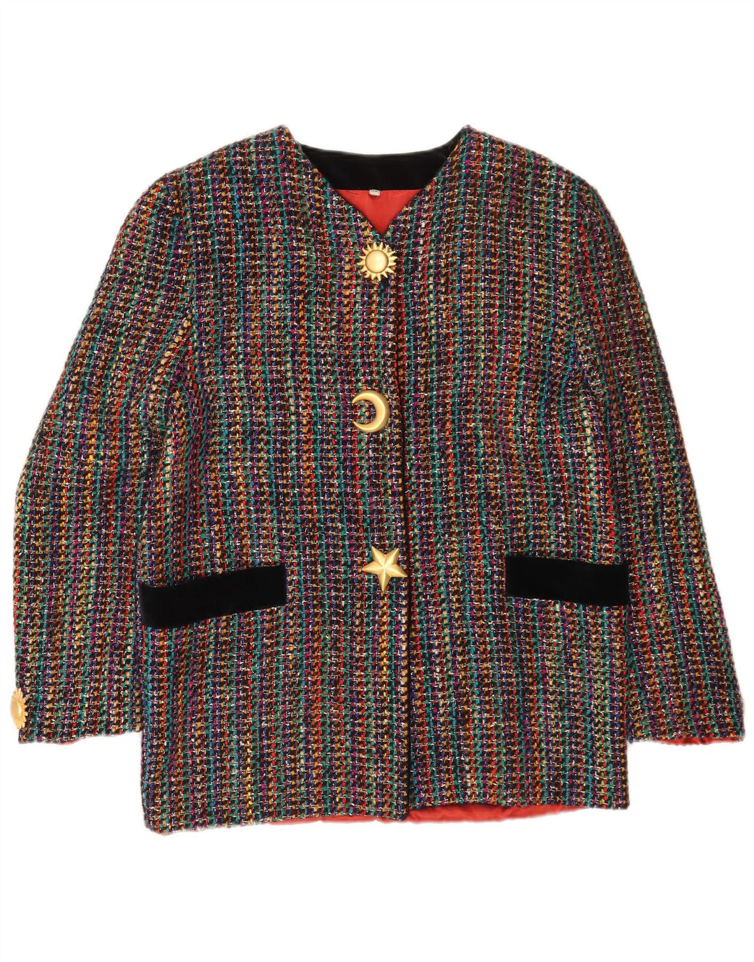 Vintage Damen 3-Knopf-Blazerjacke IT 42 Medium Mehrfarbig gestreift