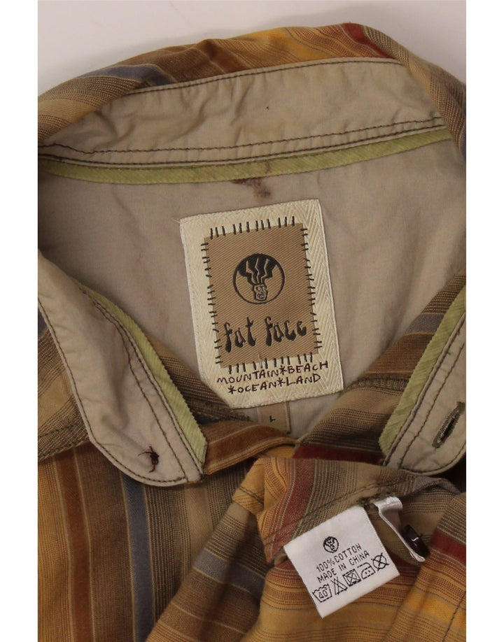 FAT FACE Herren-Kurzarmhemd, groß, gelb gestreift, Baumwolle