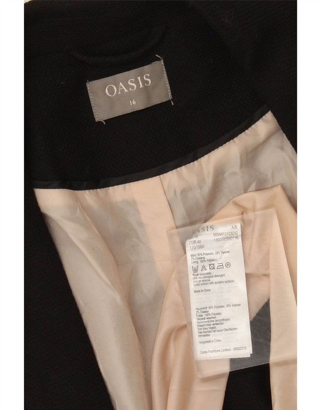 Oasis Damen-Blazerjacke mit 1 Knopf, UK 16, Größe L, Schwarz, Polyester