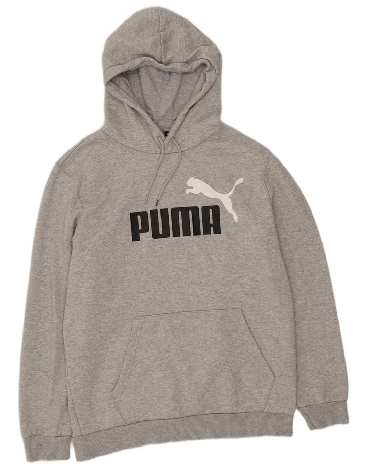 Puma Womens Graphic Hoodie Pullover UK 14 Mittelgrau gefleckte Baumwolle