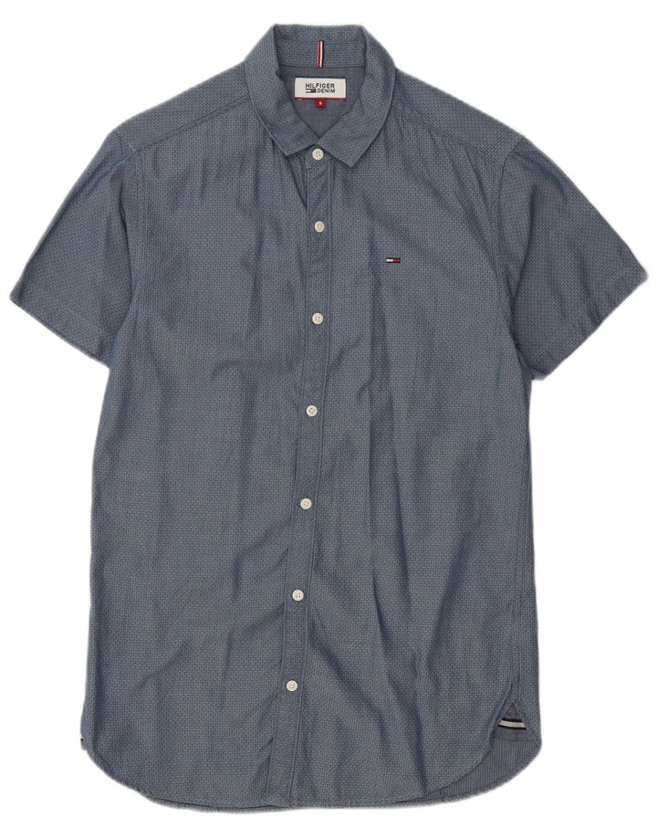 Tommy Hilfiger Herren-Kurzarmhemd, klein, blau gefleckte Baumwolle