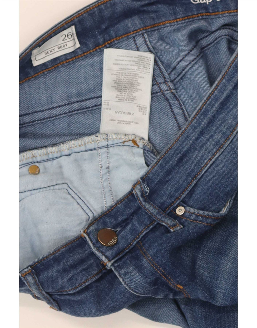 Gap Damen Sexy Distressed Bootcut Jeans W26 L31 Blaue Baumwolle